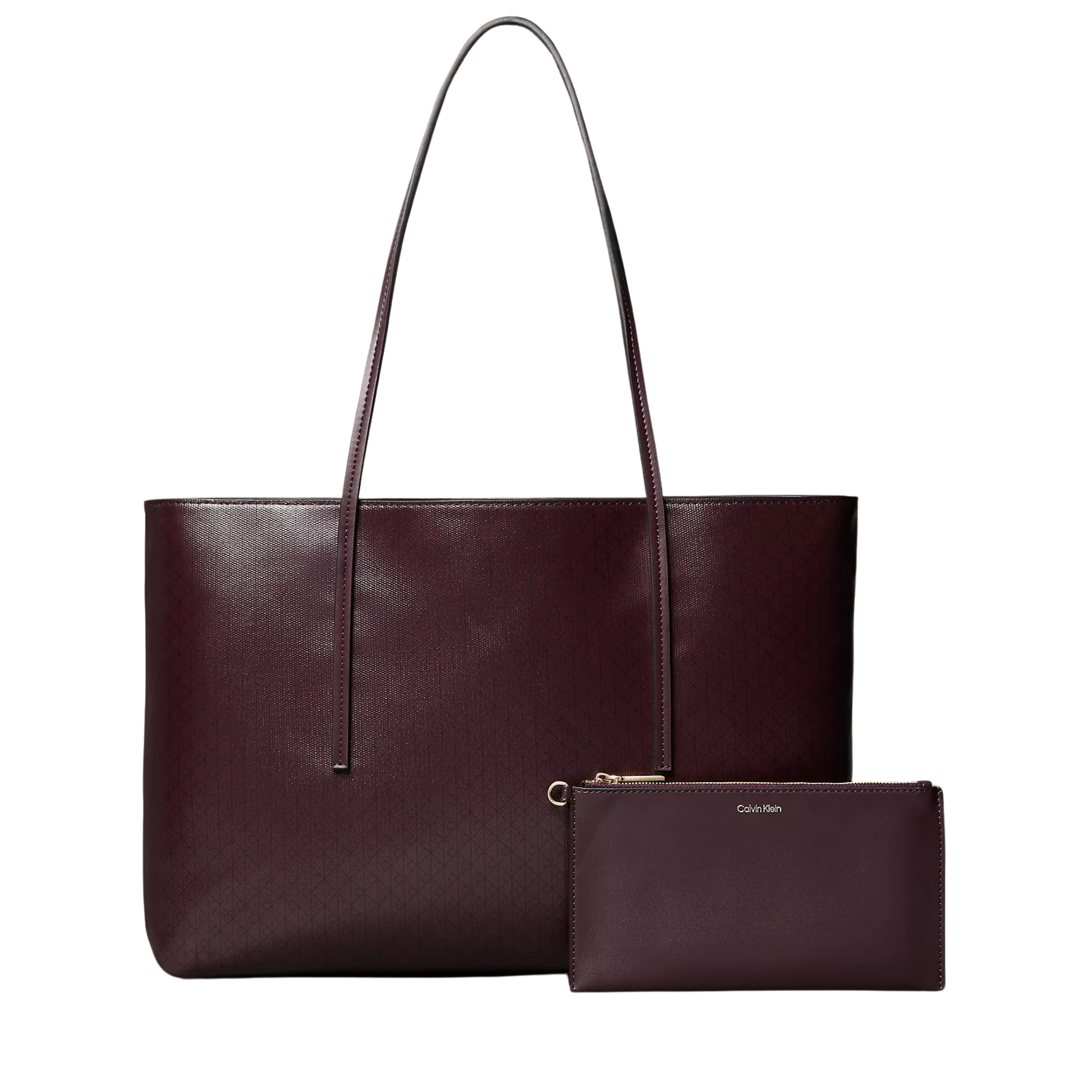 Calvin Klein Women Allover Emblem Logo Tote Bag With Pouch - Fudge Aop