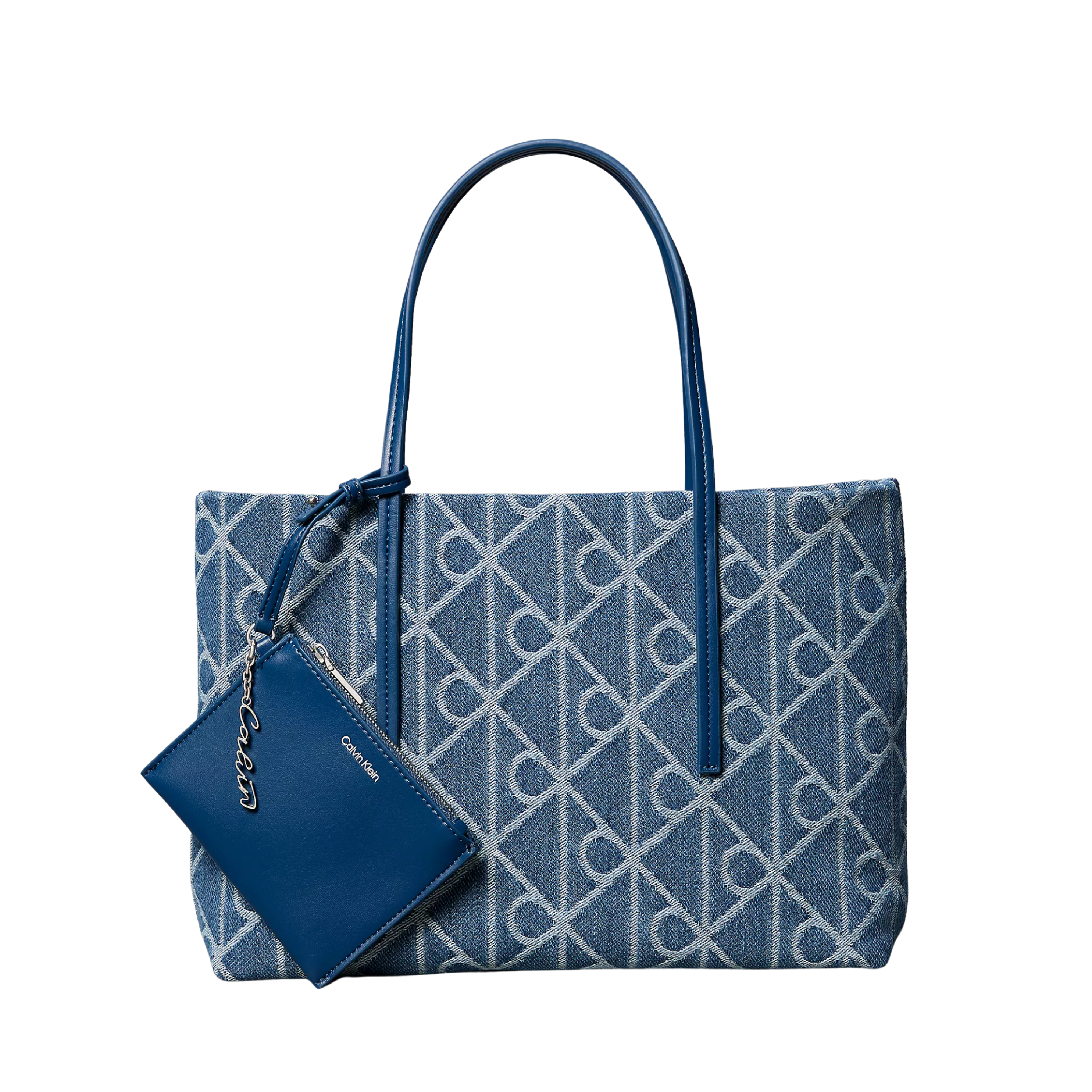 Calvin Klein Women Allover Emblem Logo Denim Small Tote Bag - Denim Medium Wash