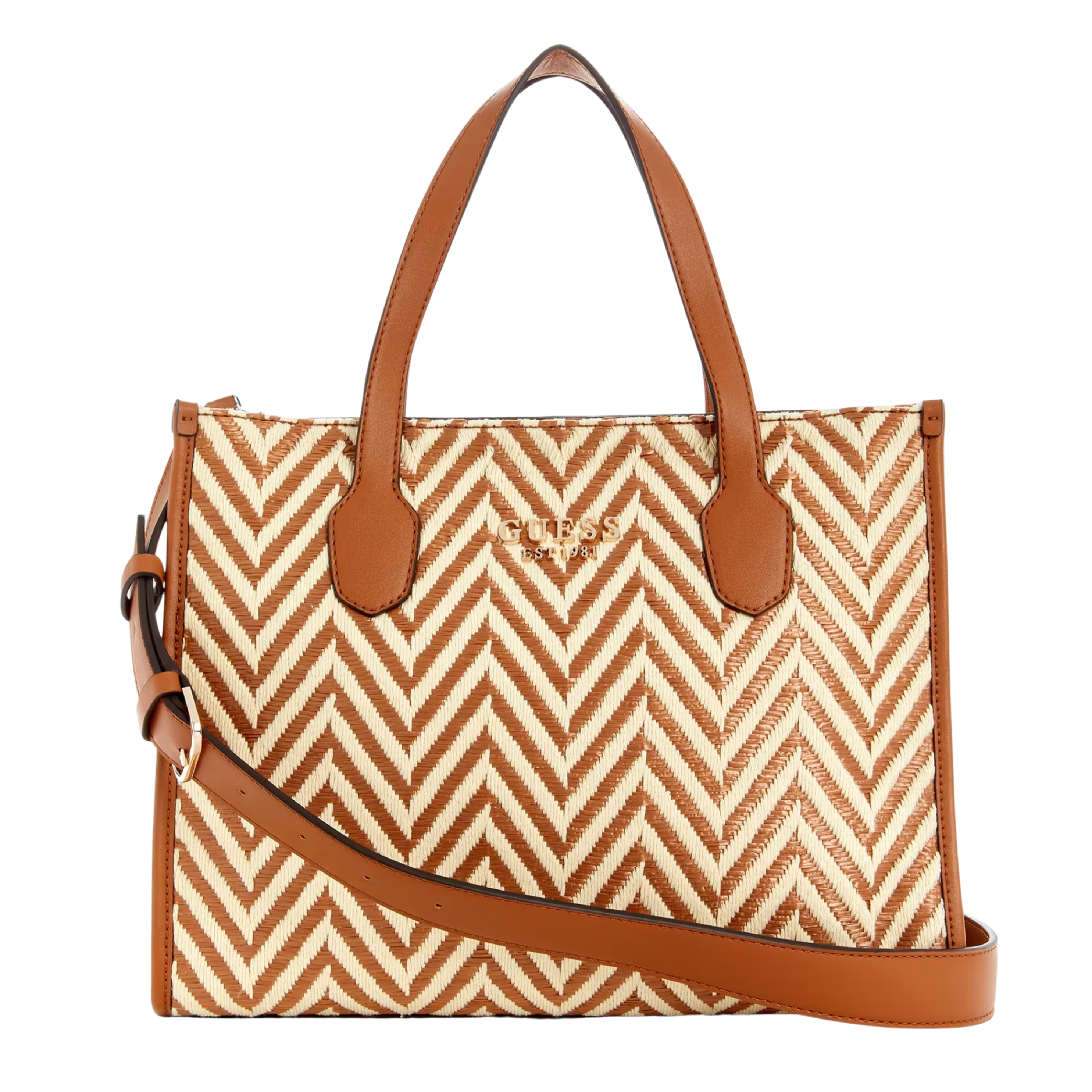 Guess Women Silvana Chevron Tote - Cognac