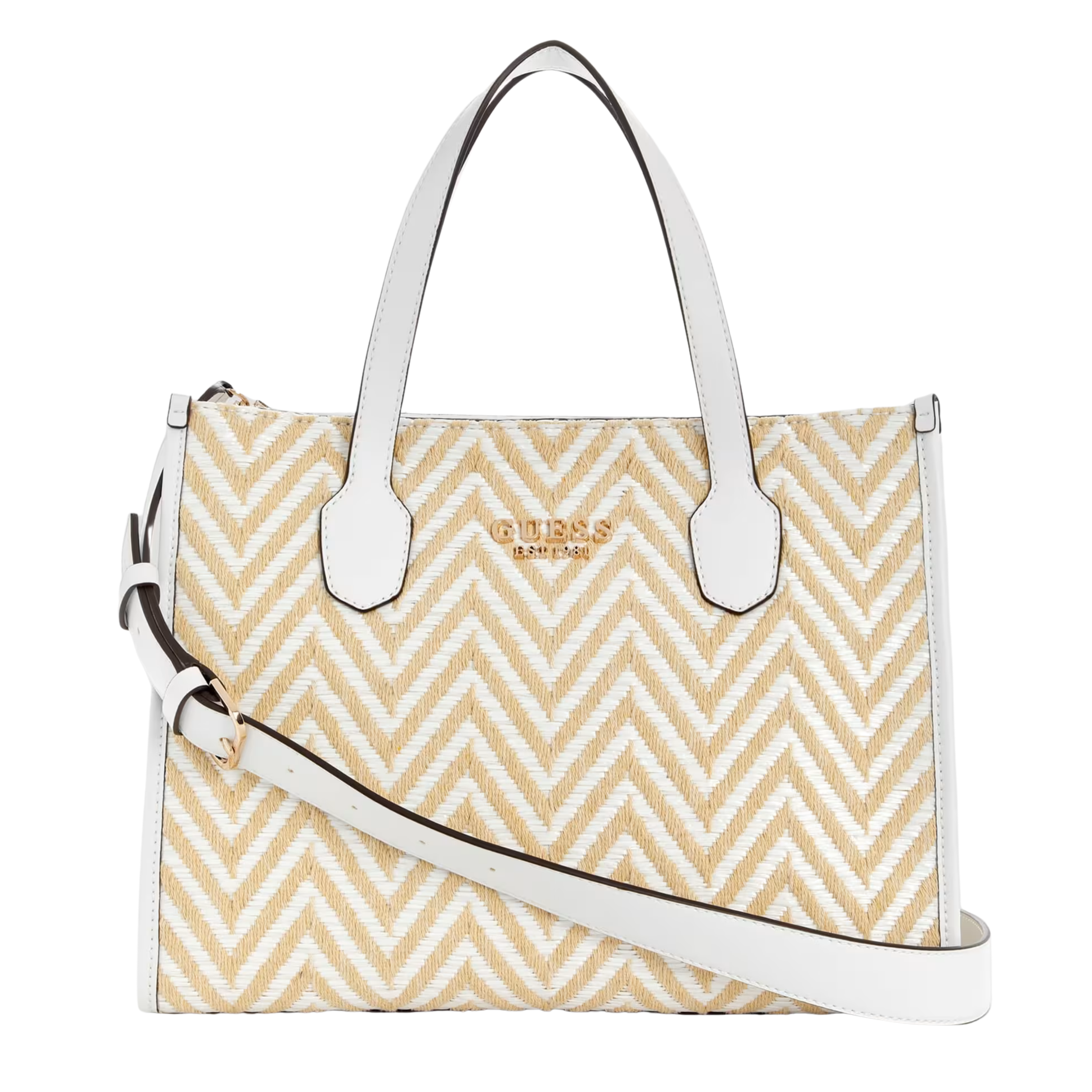 Guess Women Silvana Chevron Tote - White Multi
