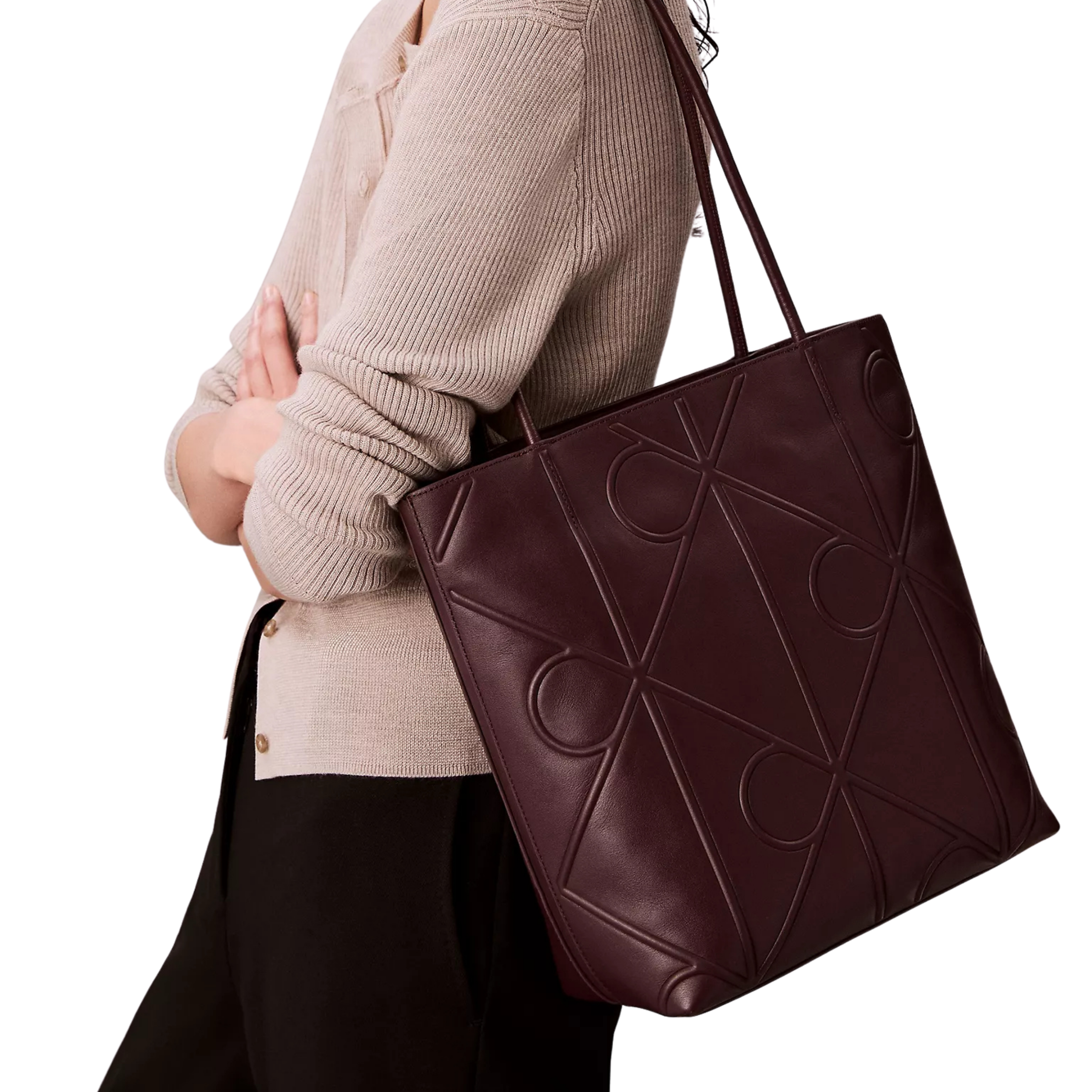 Calvin Klein Women Embossed Emblem Logo Small Tote Bag - Fudge