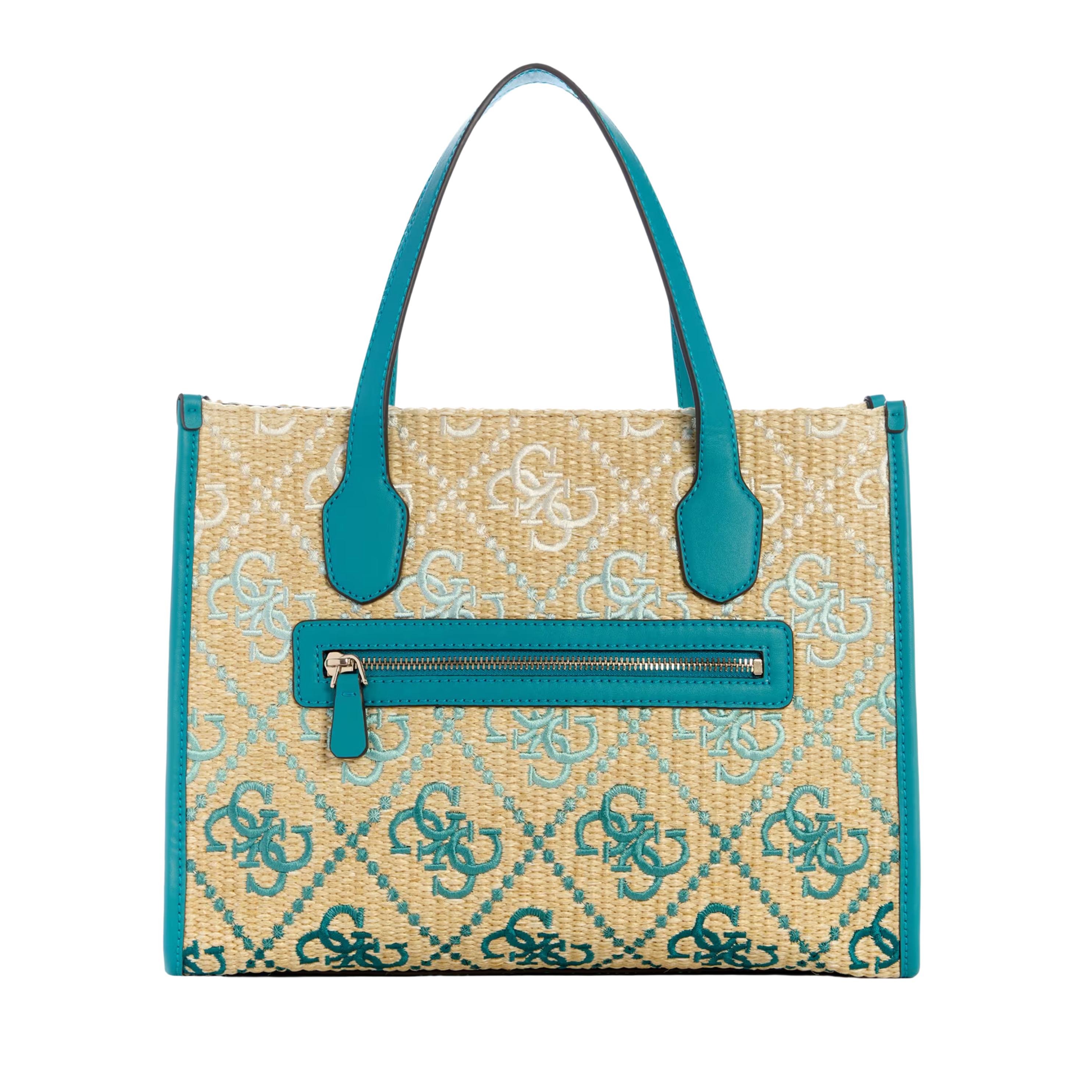 Guess Women Silvana Raffia Tote - Teal Logo