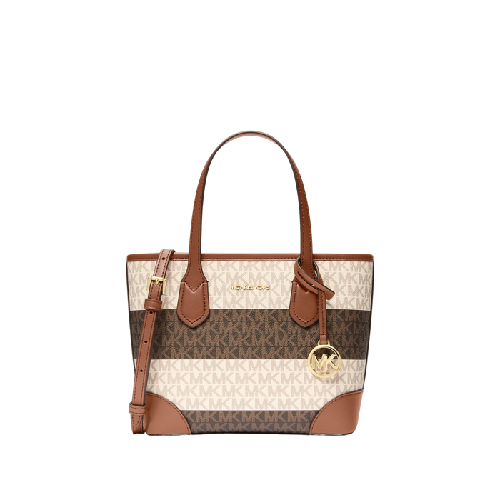 Michael Kors Women Eva Extra Small Striped Signature Logo Convertible Tote Bag - Vanilla Luggage