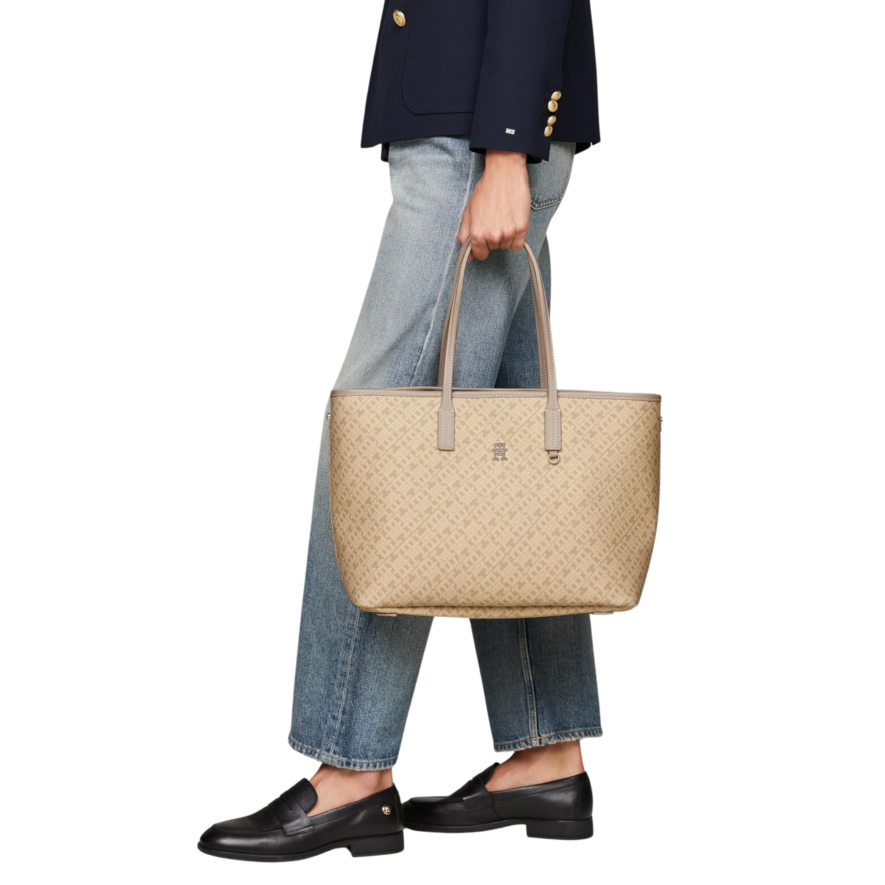 Tommy Hilfiger Women Monogram Leather Tote - Beige