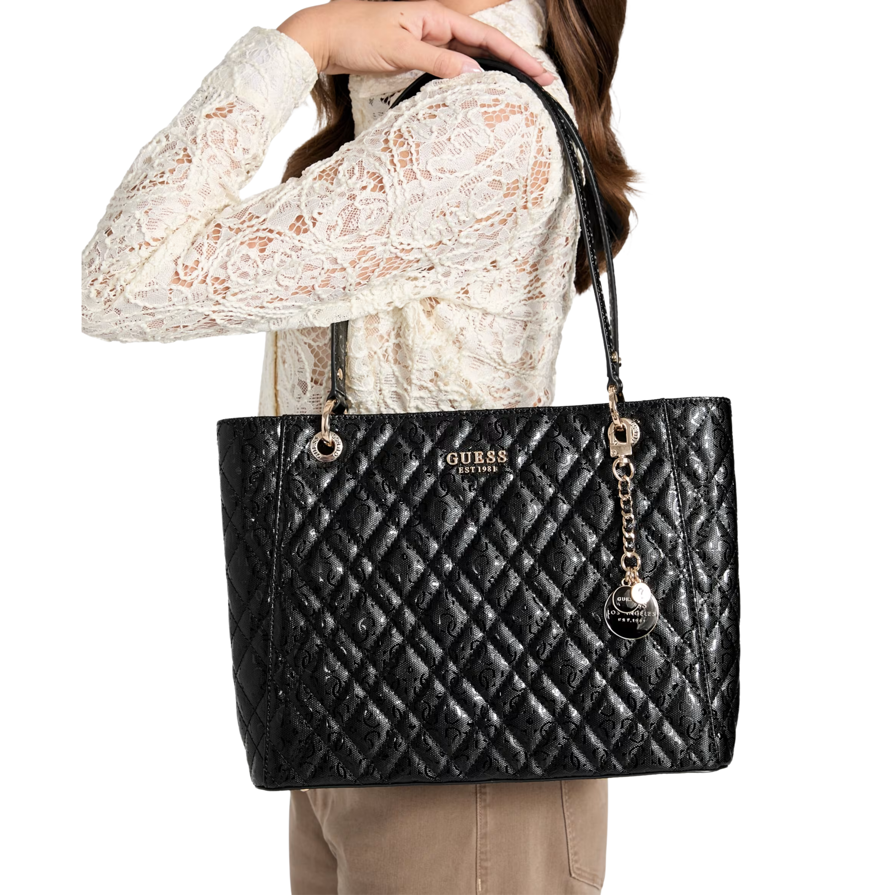 Guess Women Isemay Quilted Shopper - Black