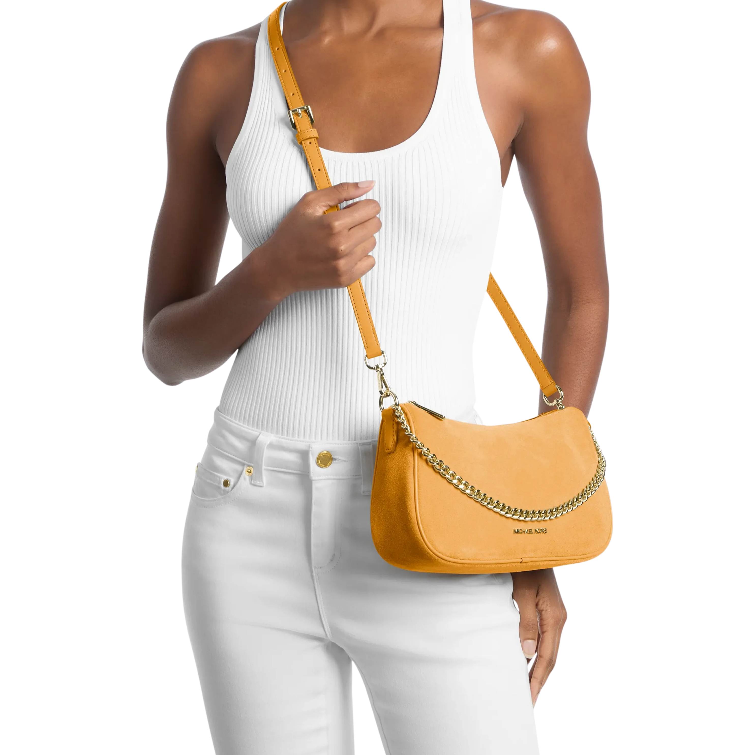 Michael Kors Women Carmela Medium Suede Convertible Crossbody Bag - Honeywheat
