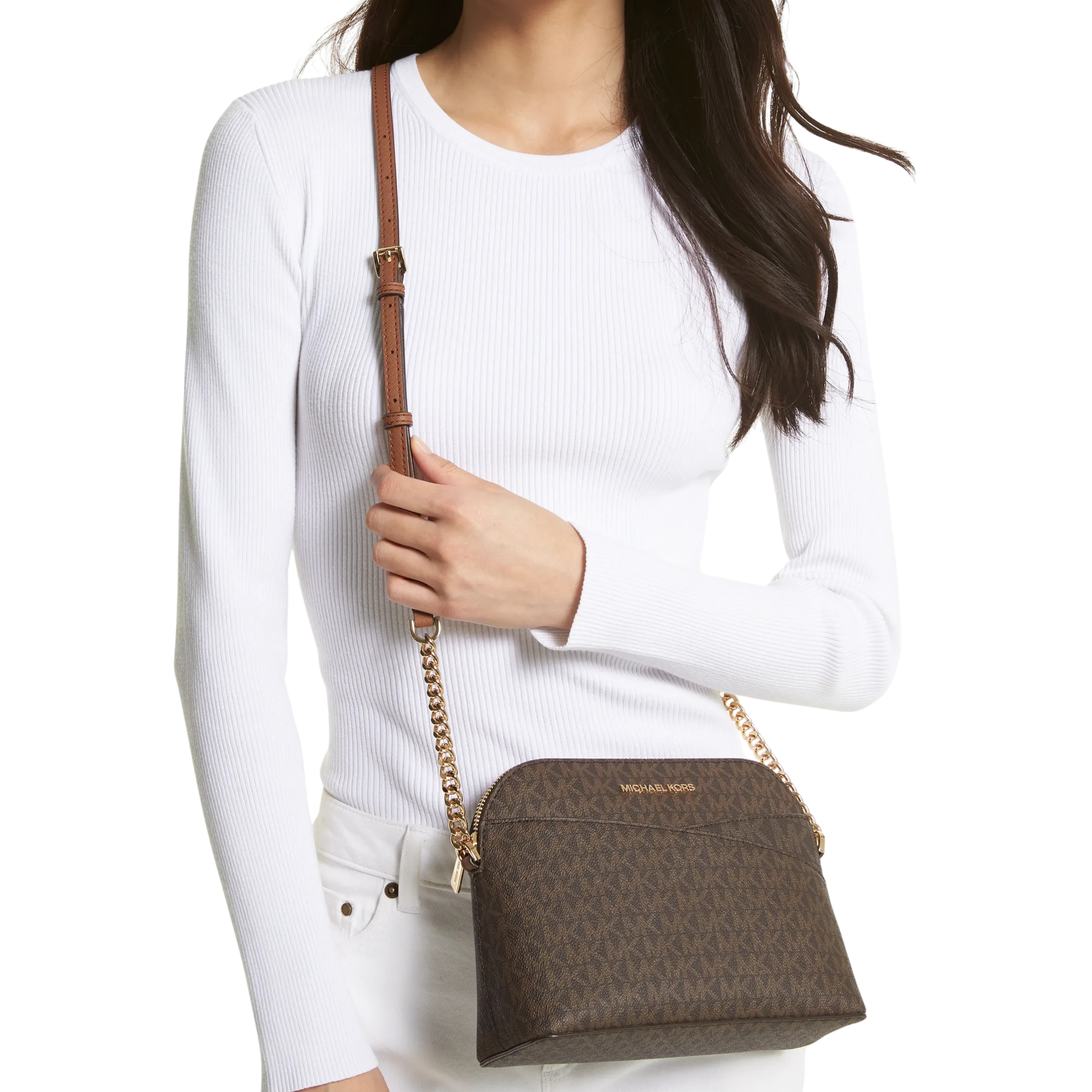Michael Kors Women Jet Set Travel Medium Logo Dome Crossbody Bag - Brown