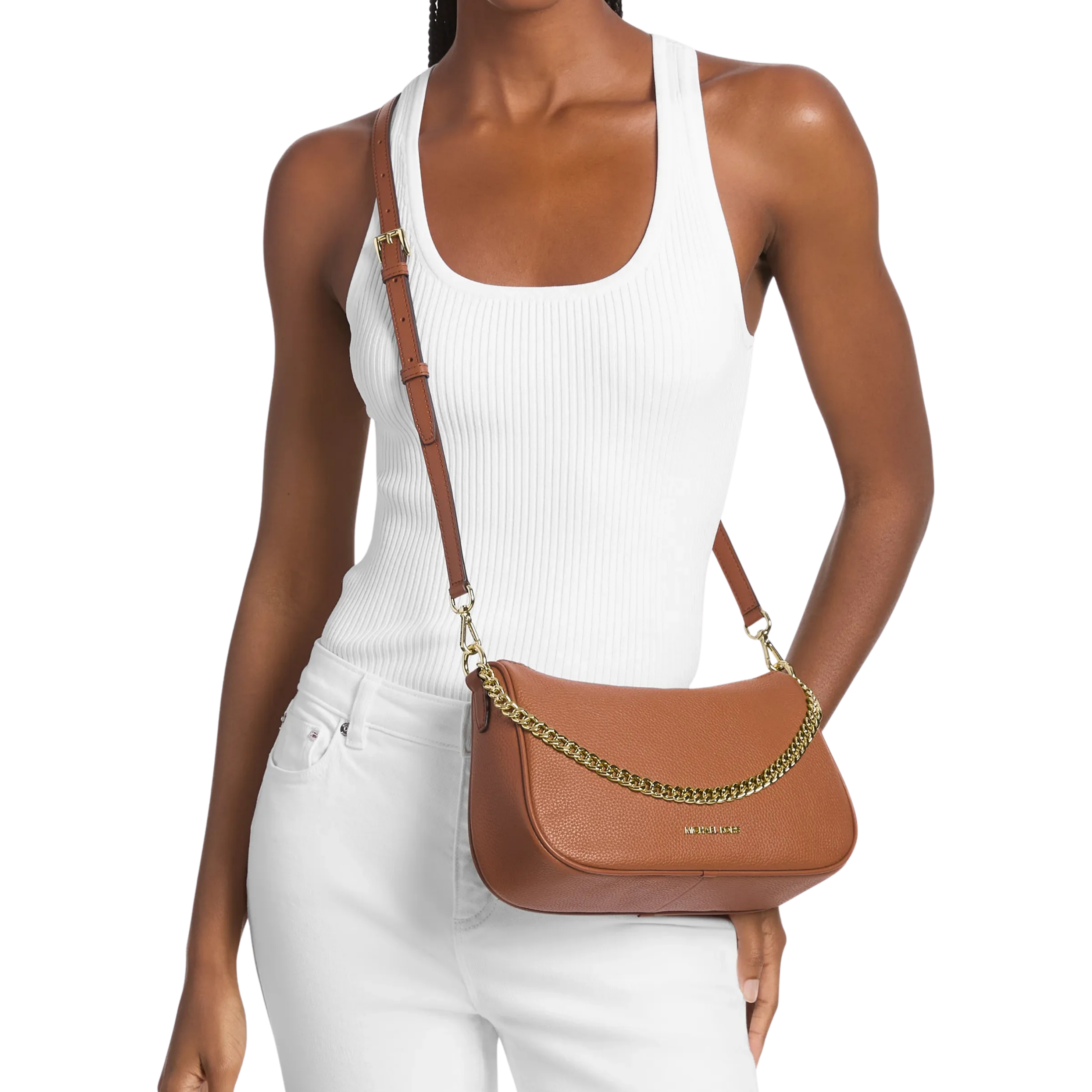 Michael Kors Women Carmela Medium Pebbled Leather Convertible Crossbody Bag - Luggage