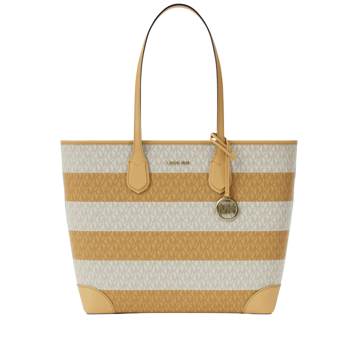 Michael Kors Women Eva Large Striped Signature Logo Tote Bag - Honeywheat