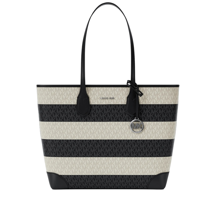 Michael Kors Women Eva Large Striped Signature Logo Tote Bag - Black