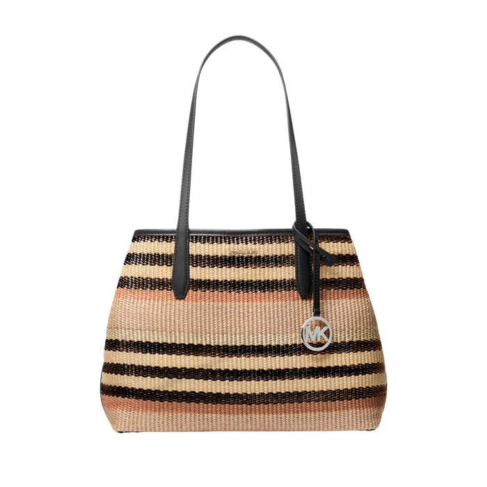 Michael Kors Women Avalon Medium Striped Woven Tote Bag - Black