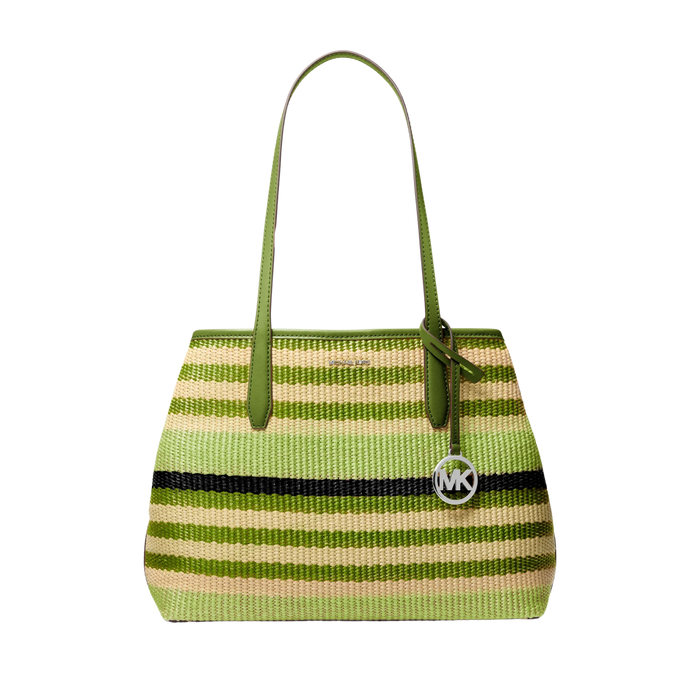 Michael Kors Women Avalon Medium Striped Woven Tote Bag - Lime