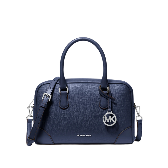 Michael Kors Women Thompson Medium Pebbled Leather Satchel - Navy