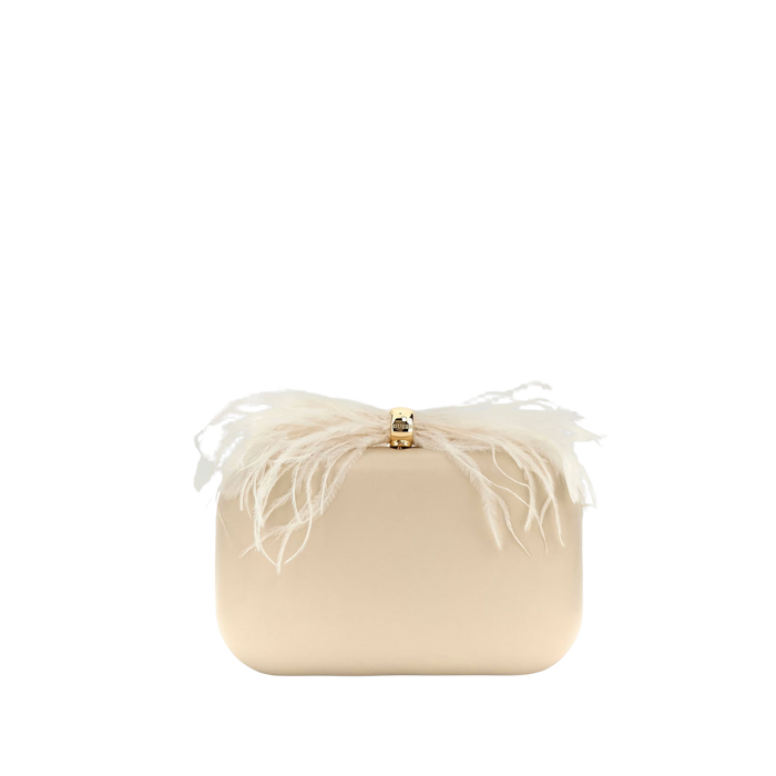 Guess Women Keyah Feather Top Clutch - Ivory