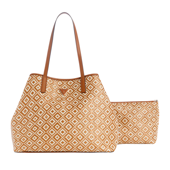 Guess Women Vikky Straw Tote Set - Cognac