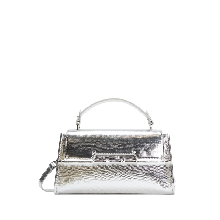 Guess Women Iris Metallic Leather Top Handle Bag - Silver