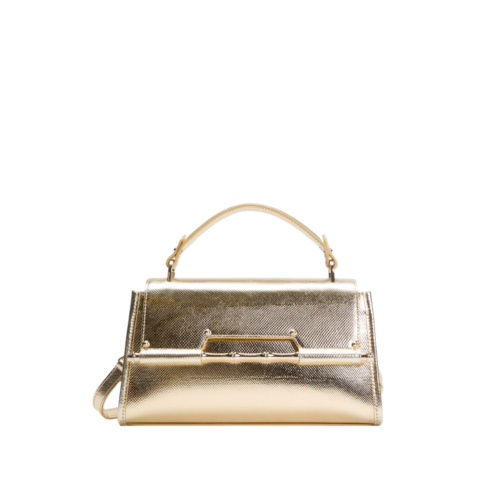 Guess Women Iris Metallic Leather Top Handle Bag - Gold