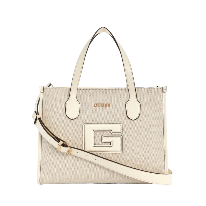 Guess Women G Status Canvas Tote - Natural Off white