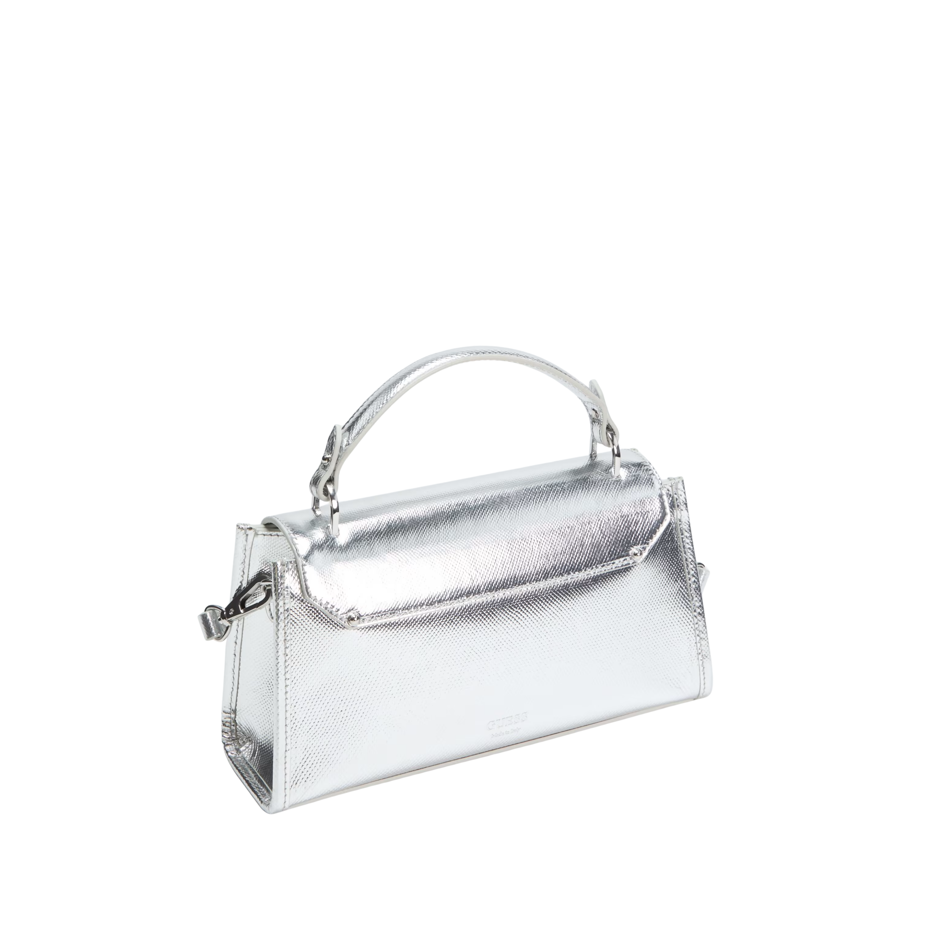 Guess Women Iris Metallic Leather Top Handle Bag - Silver