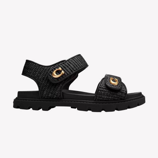 COACH Women's Brynn Sandal - Black Woven Straw