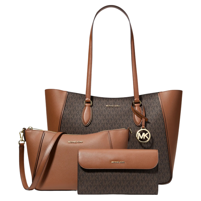 Michael Kors Women Jet Set Travel Large Signature Logo 3 In 1 Tote Bag - Brown