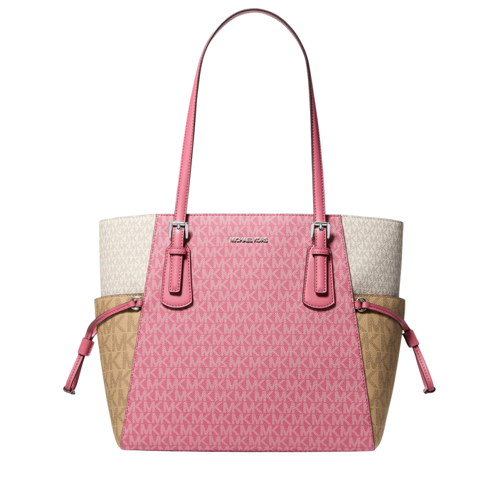 Michael Kors Women Voyager Large Color Block Signature Logo Tote Bag - Rosewood Multi