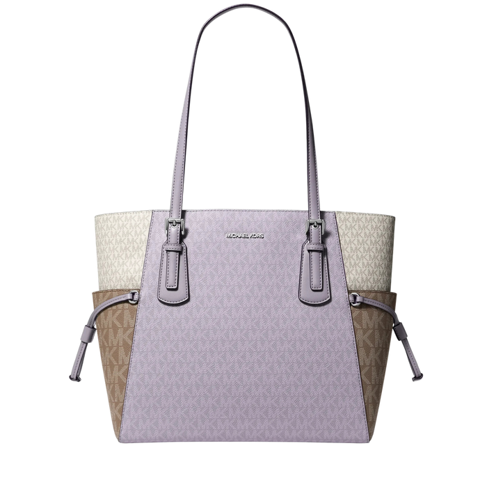 Michael Kors Women Voyager Large Color Block Signature Logo Tote Bag - Lilac