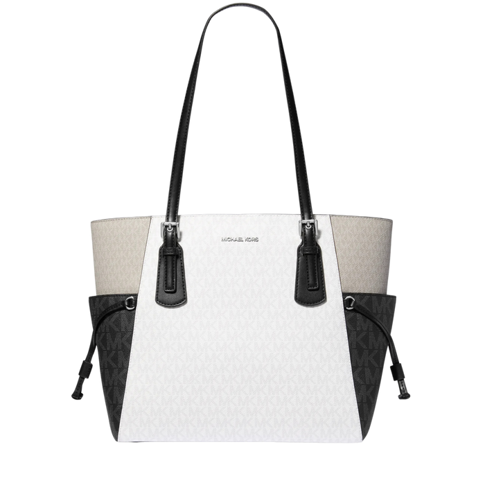 Michael Kors Women Voyager Large Color Block Signature Logo Tote Bag - White Multi