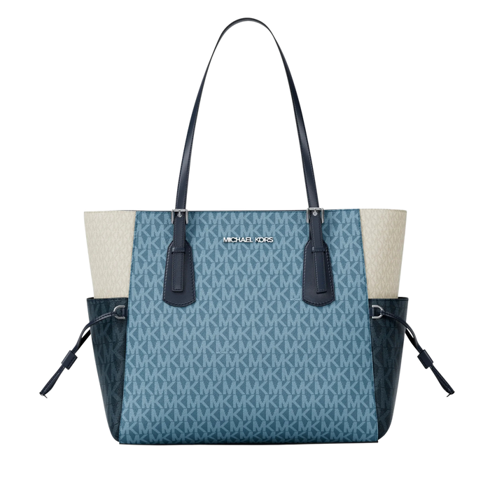 Michael Kors Women Voyager Large Color Block Signature Logo Tote Bag - Denim Multi