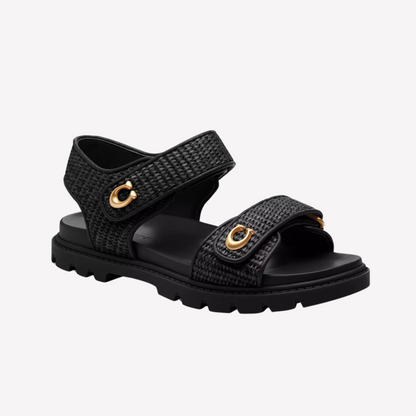 COACH Women's Brynn Sandal - Black Woven Straw