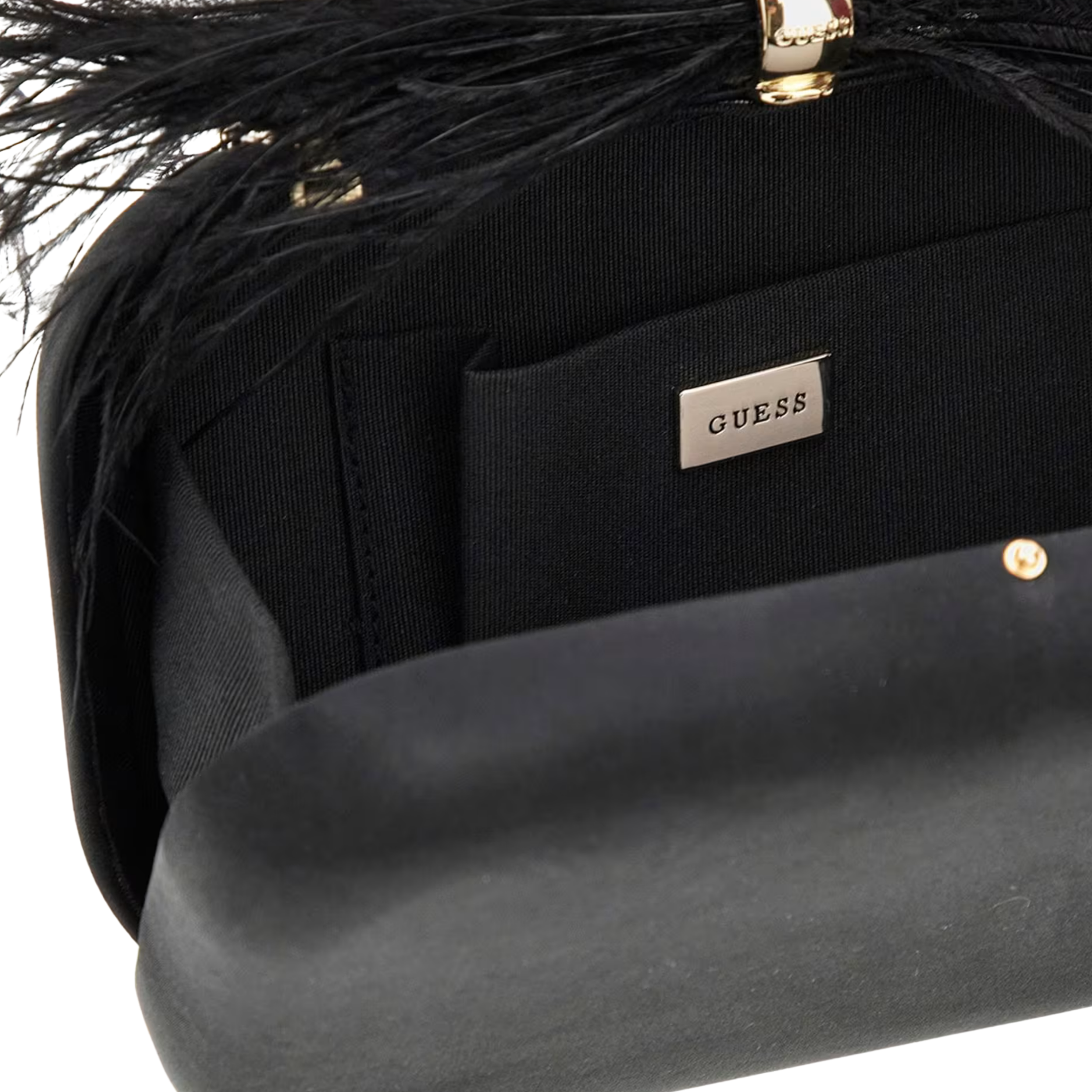 Guess Women Keyah Feather Top Clutch - Black