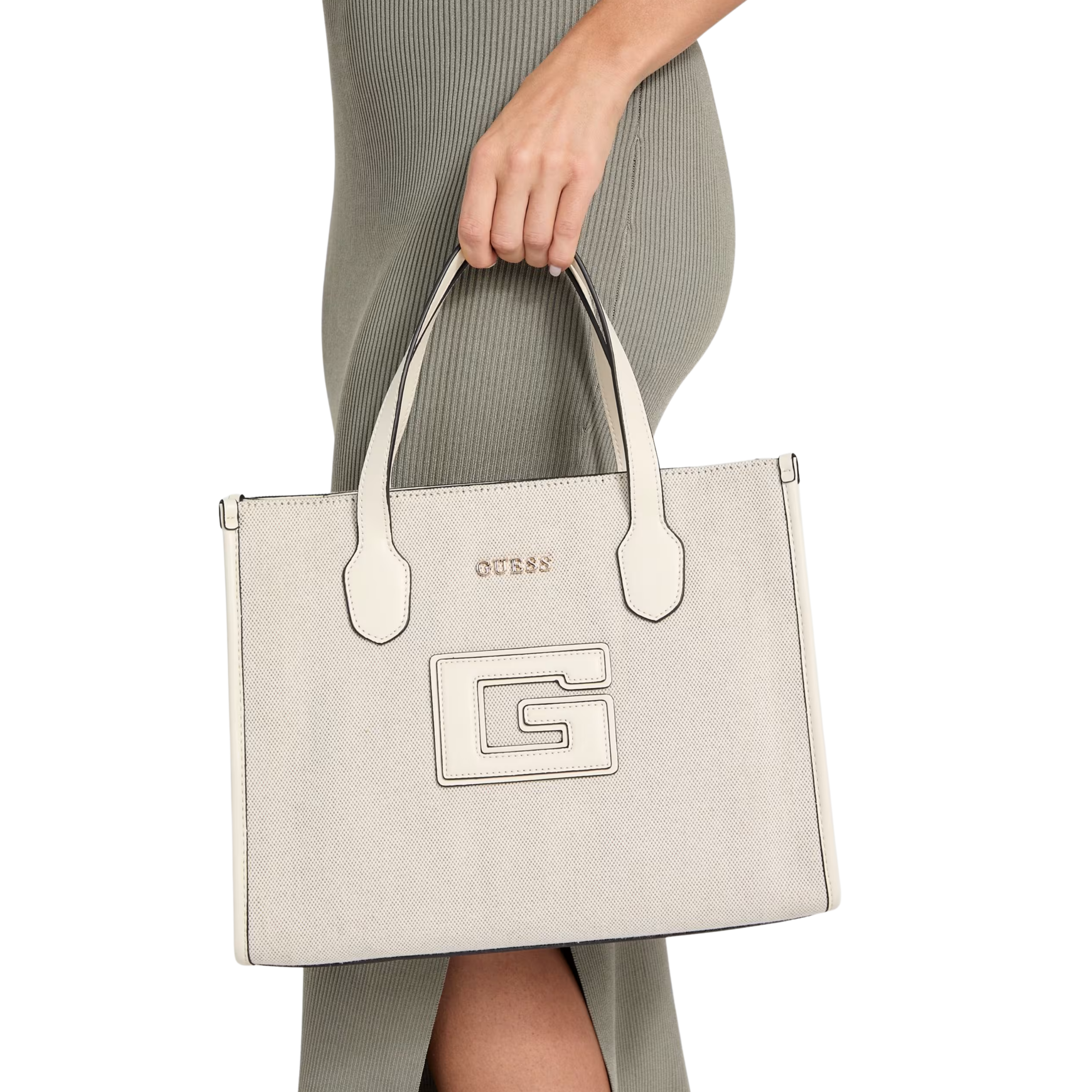 Guess Women G Status Canvas Tote - Natural Off white
