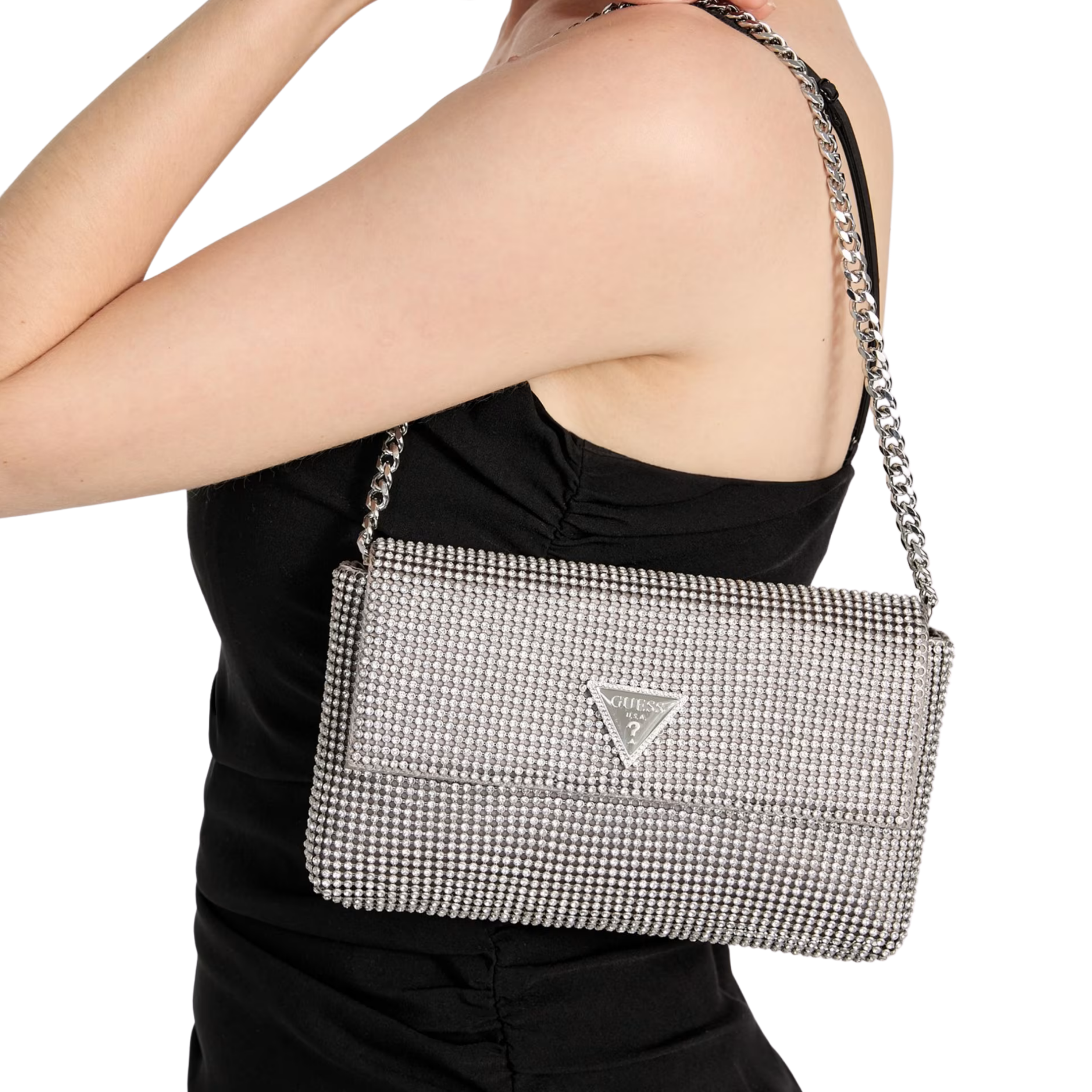 Guess Women Zalina Mesh Clutch - Silver
