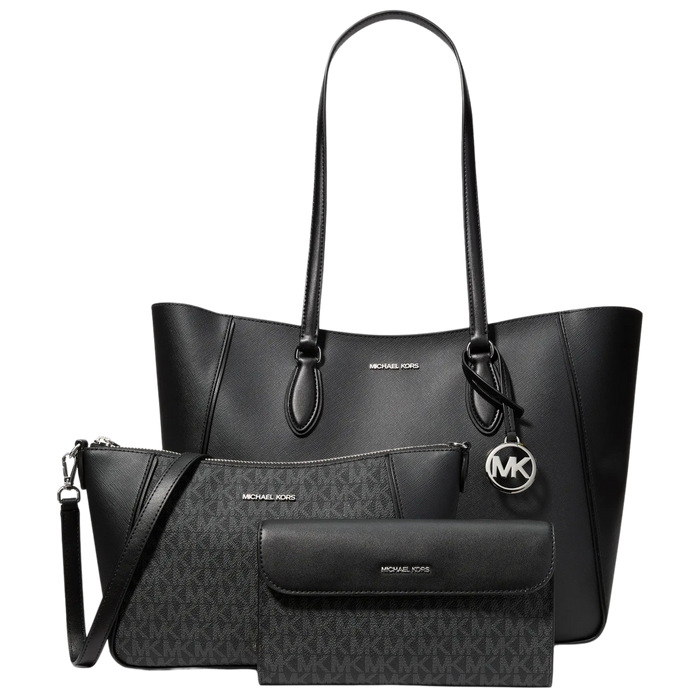 Michael Kors Women Jet Set Travel Large Smooth and Signature Logo 3 In 1 Tote Bag - Black