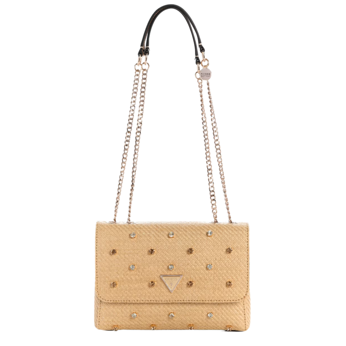 Guess Women Giully II Raffia Rhinestone Convertible Bag - White