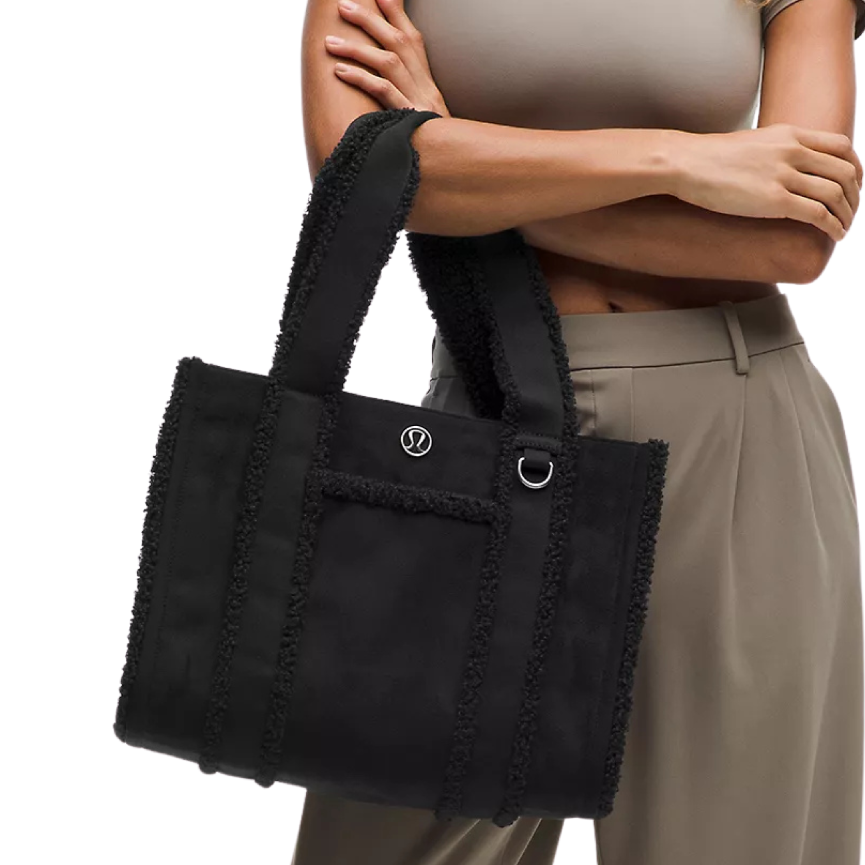 Lululemon Boxy Tote Bag 10L Faux Shearling Trims - Black