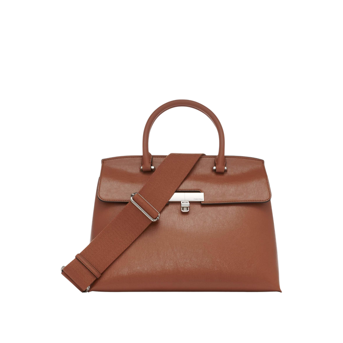 Calvin Klein Women Becky Turn Lock Satchel Bag - Caramel Waxed