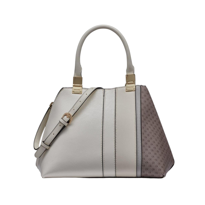 Calvin Klein Women Granite Geometric Satchel Bag - Almond Taupe Cherub White Pieced