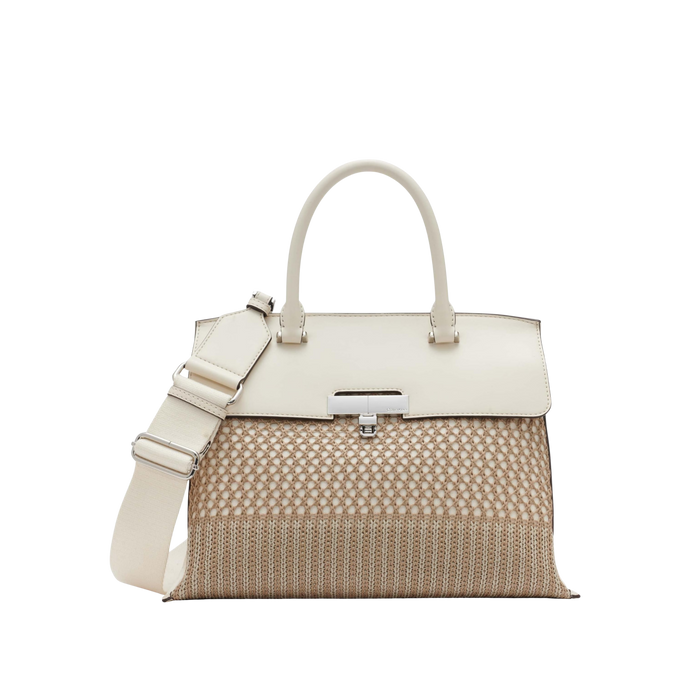 Calvin Klein Women Becky Turn Lock Satchel Bag - Neutral White Woven