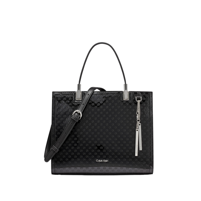 Calvin Klein Women Verne Triple Compartment Satchel Bag -  Black Silver Patent Emboss
