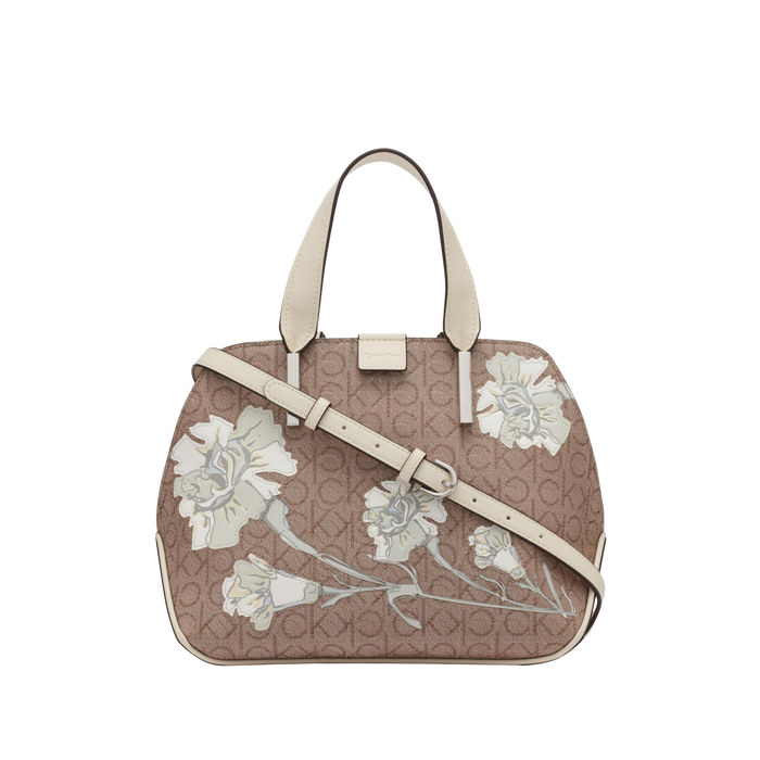 Calvin Klein Women Audrey Triple Compartment Satchel Bag - Almond Multi Floral