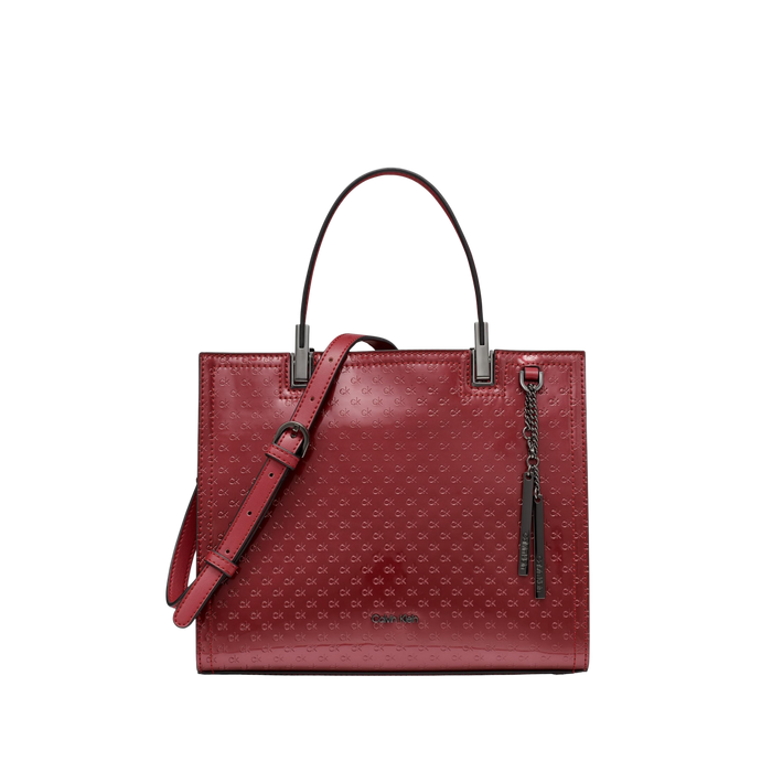 Calvin Klein Women Verne Triple Compartment Satchel Bag - Cranberry Patent Emboss