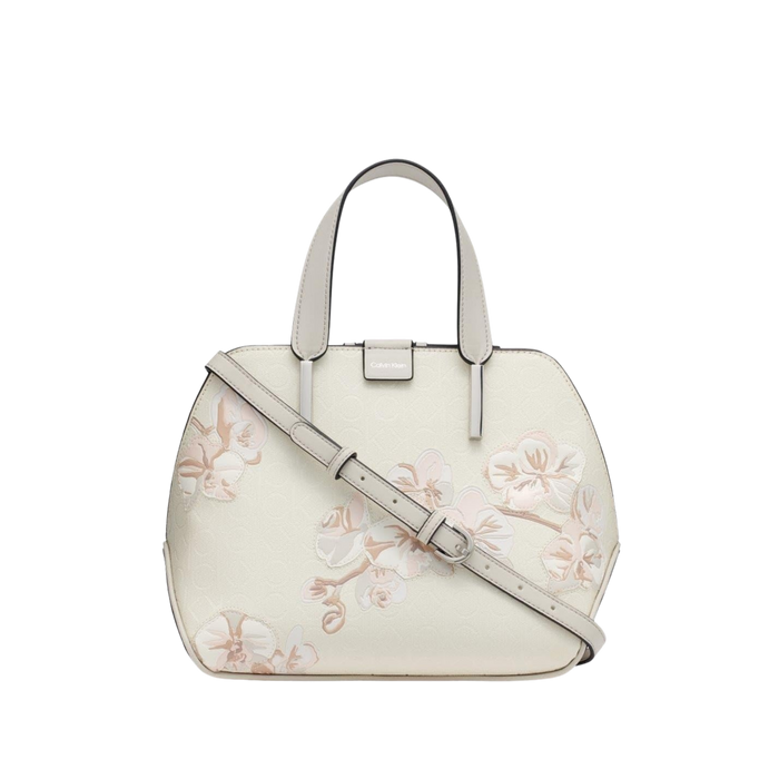 Calvin Klein Women Audrey Triple Compartment Satchel Bag - Cream Floral Emboss