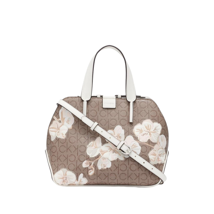 Calvin Klein Women Audrey Triple Compartment Satchel Bag - Almond Floral Emboss