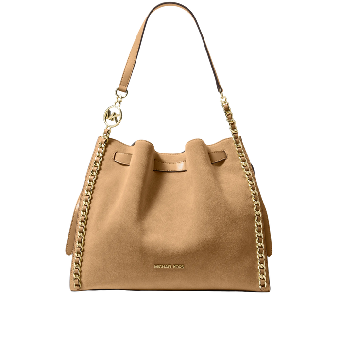 Michael Kors Women Mina Large Suede Chain Shoulder Bag - Camel
