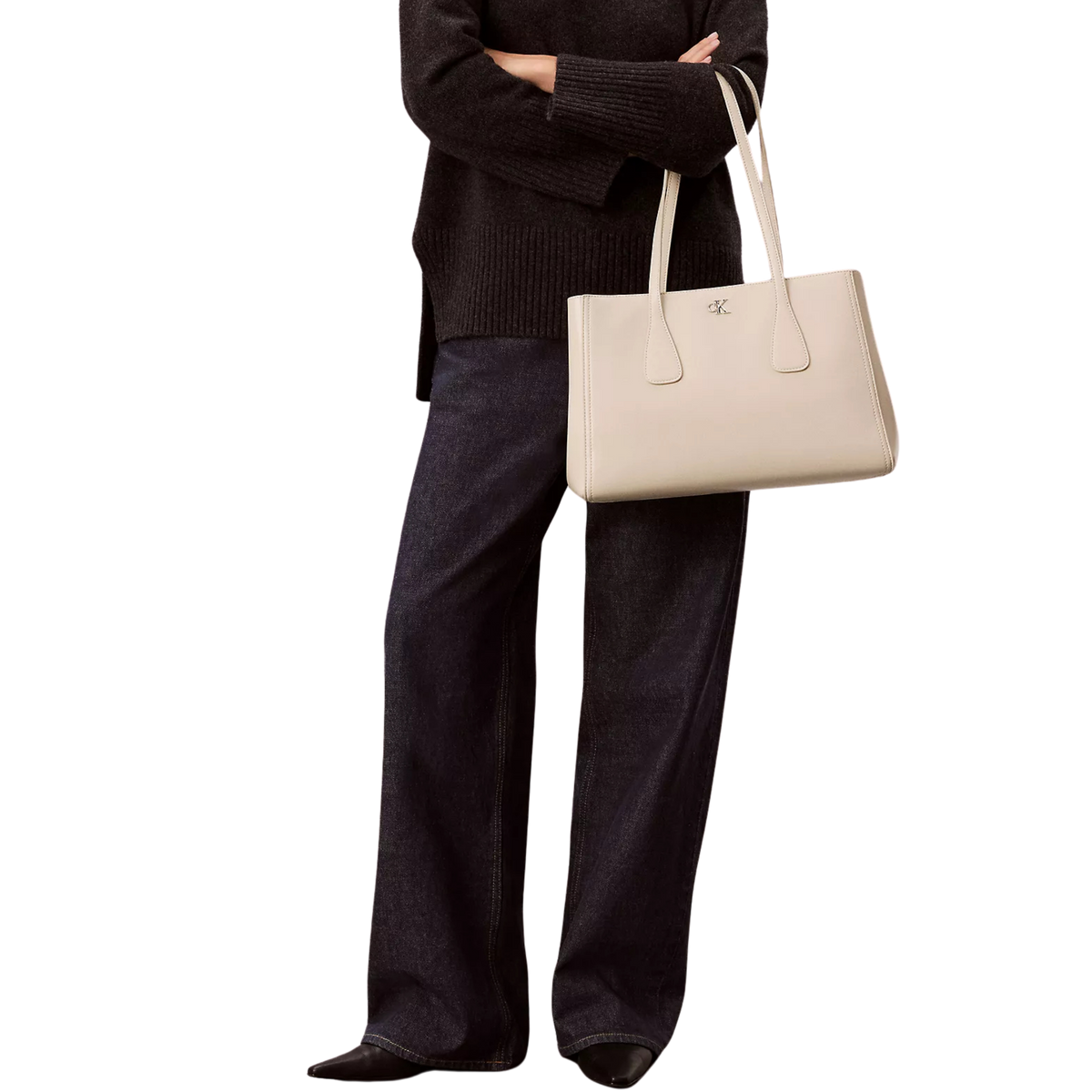 Calvin Klein Women Monogram Medium Work Tote Bag - Light Hay