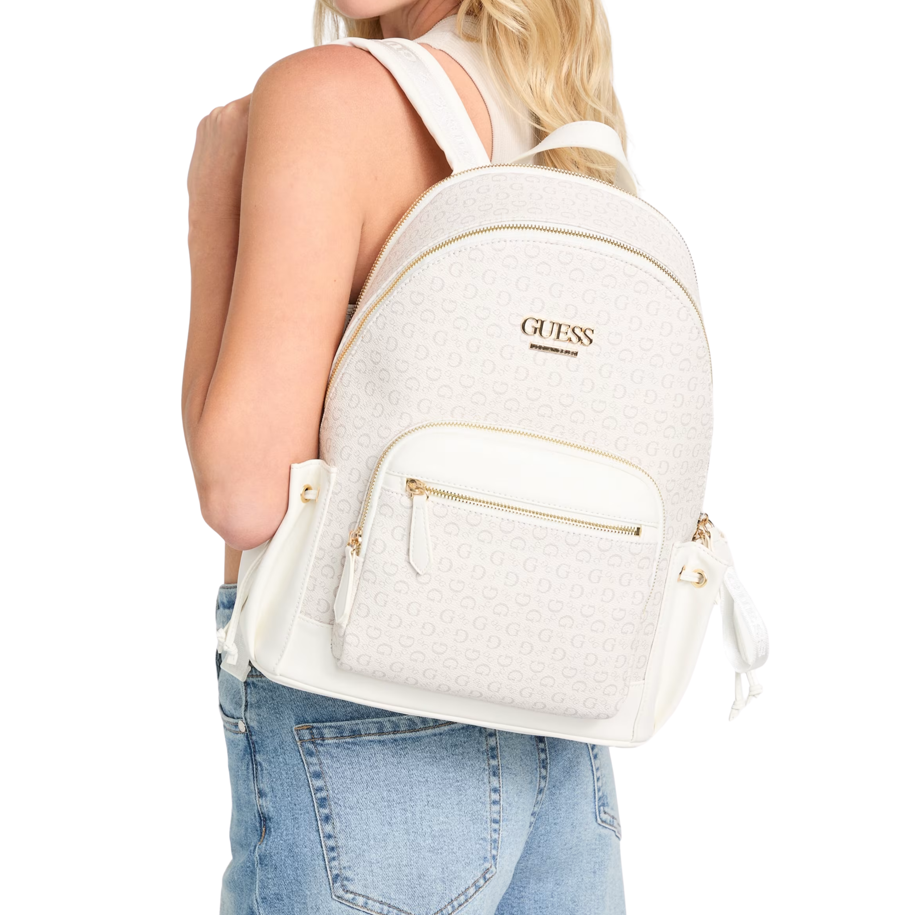 GUESS Women Charli Embossed Logo Backpack - White