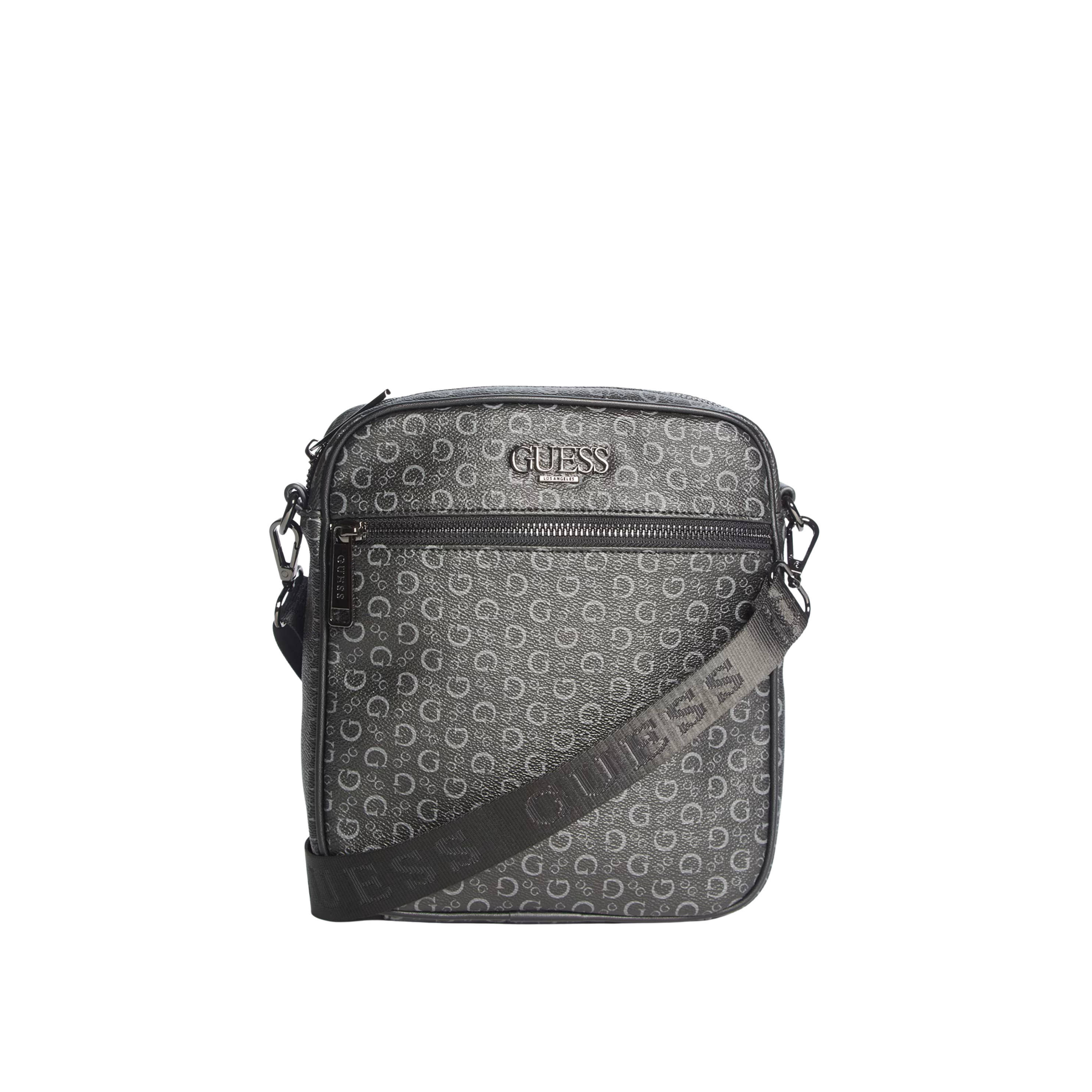 Guess Men Gio Logo Top-Zip Crossbody - Gray