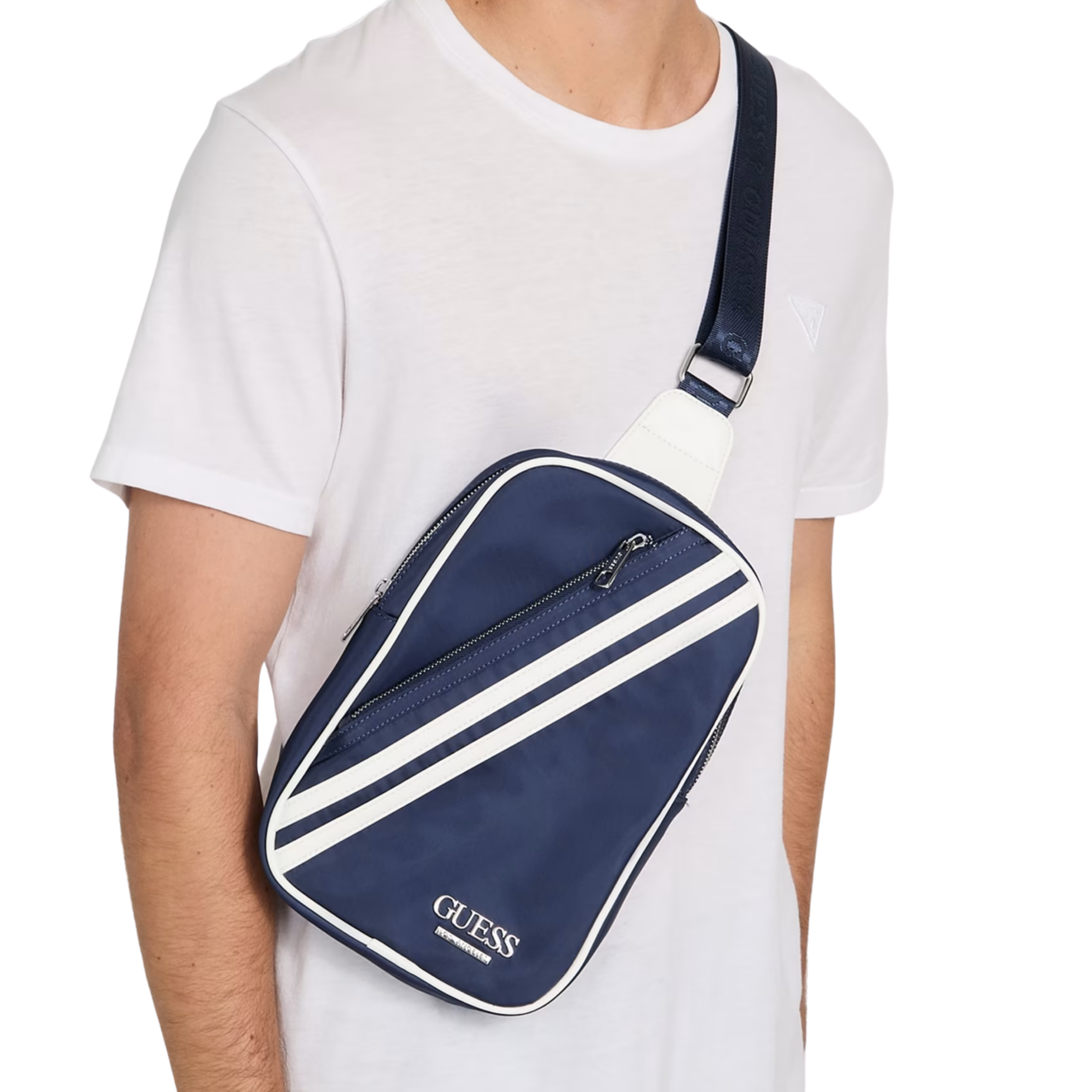 Guess Men Striped Sling Bag - Blue