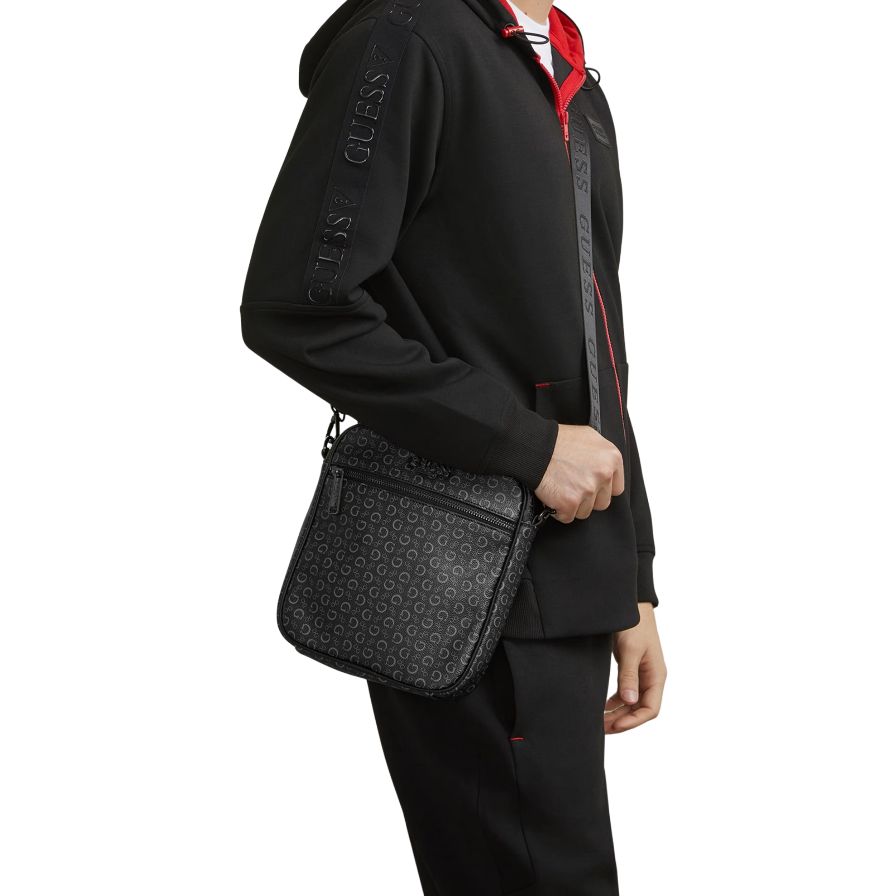 Guess Men Gio Logo Top-Zip Crossbody - Gray